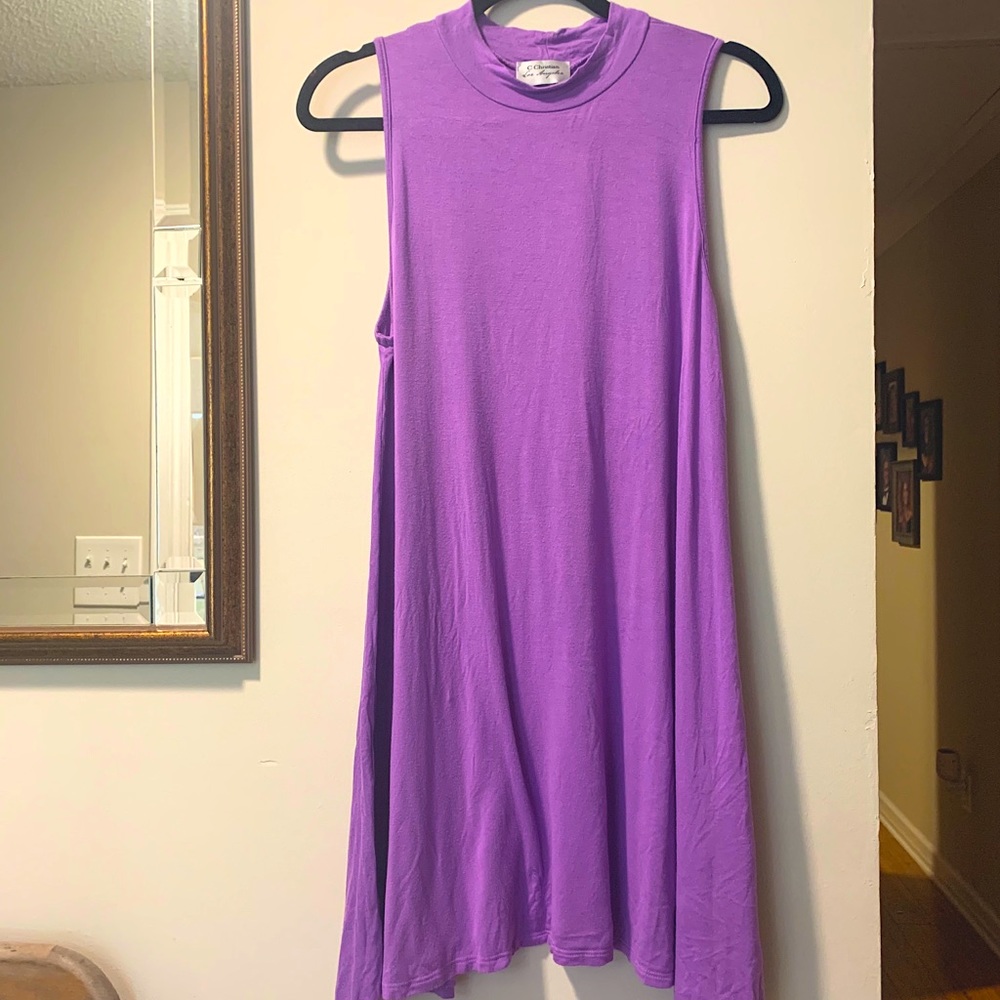 Low turtle neck sleeveless, purple dress